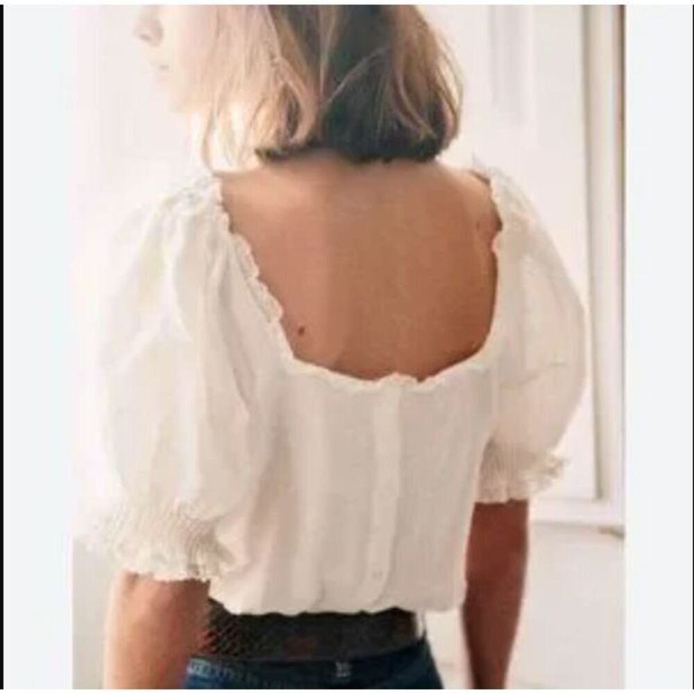 Sezane Blouse White Lace Trim Linen‎ Frances Cottagecore - Picture 2 of 16
